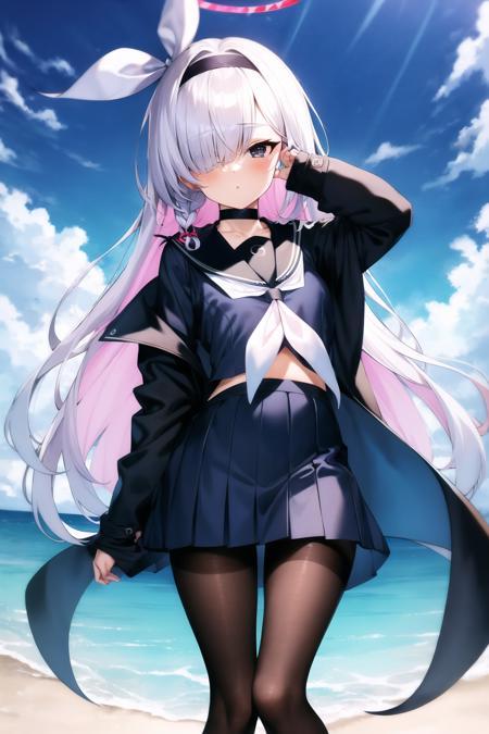 00486-1837923760-beach, tree, sea, _masterpiece, best quality, purana, white hair, grey eyes, 1girl,absurdres,black_choker,black_coat,black_eyes,.png